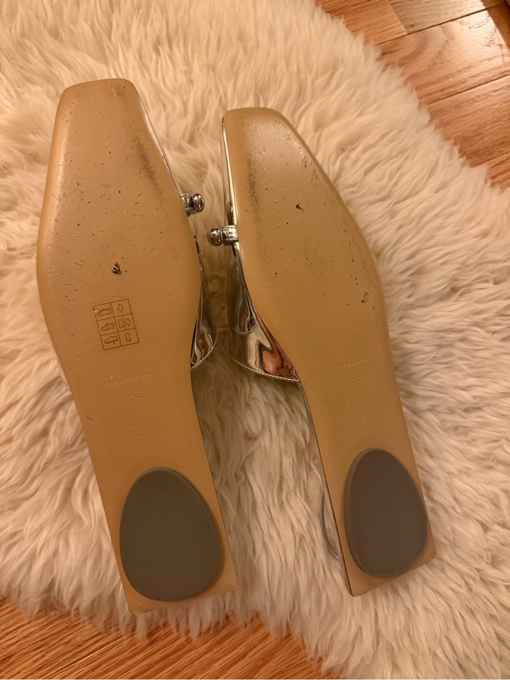 Tory Burch Metallic Silver Pierced Slip-On Mules - Picture 4 of 7